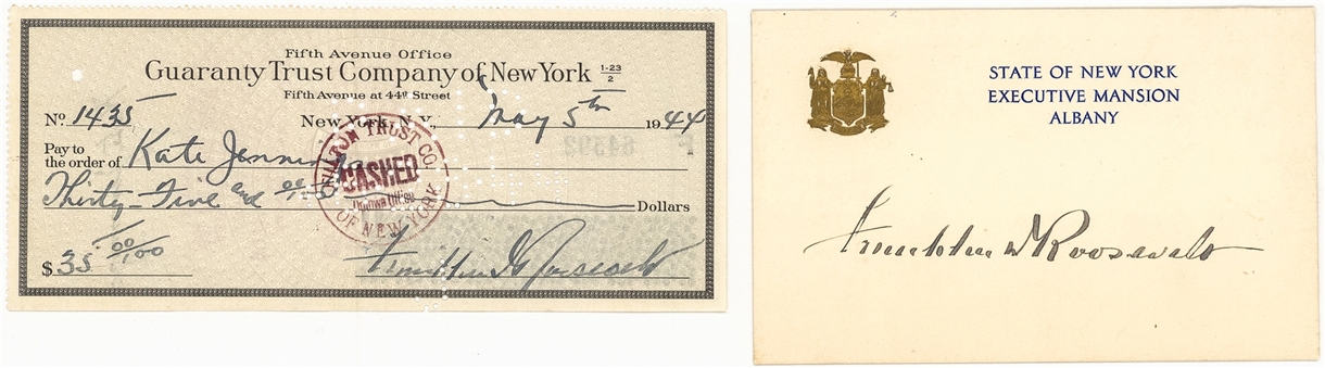 Lot of (2) Franklin Roosevelt Signed 3x5 Card & Bank Check (Beckett)